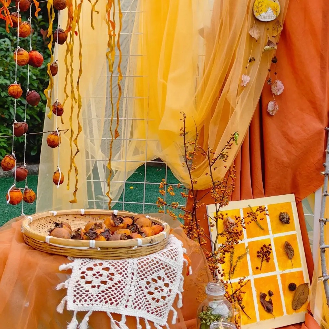 仿真柿子串橙色系布幔