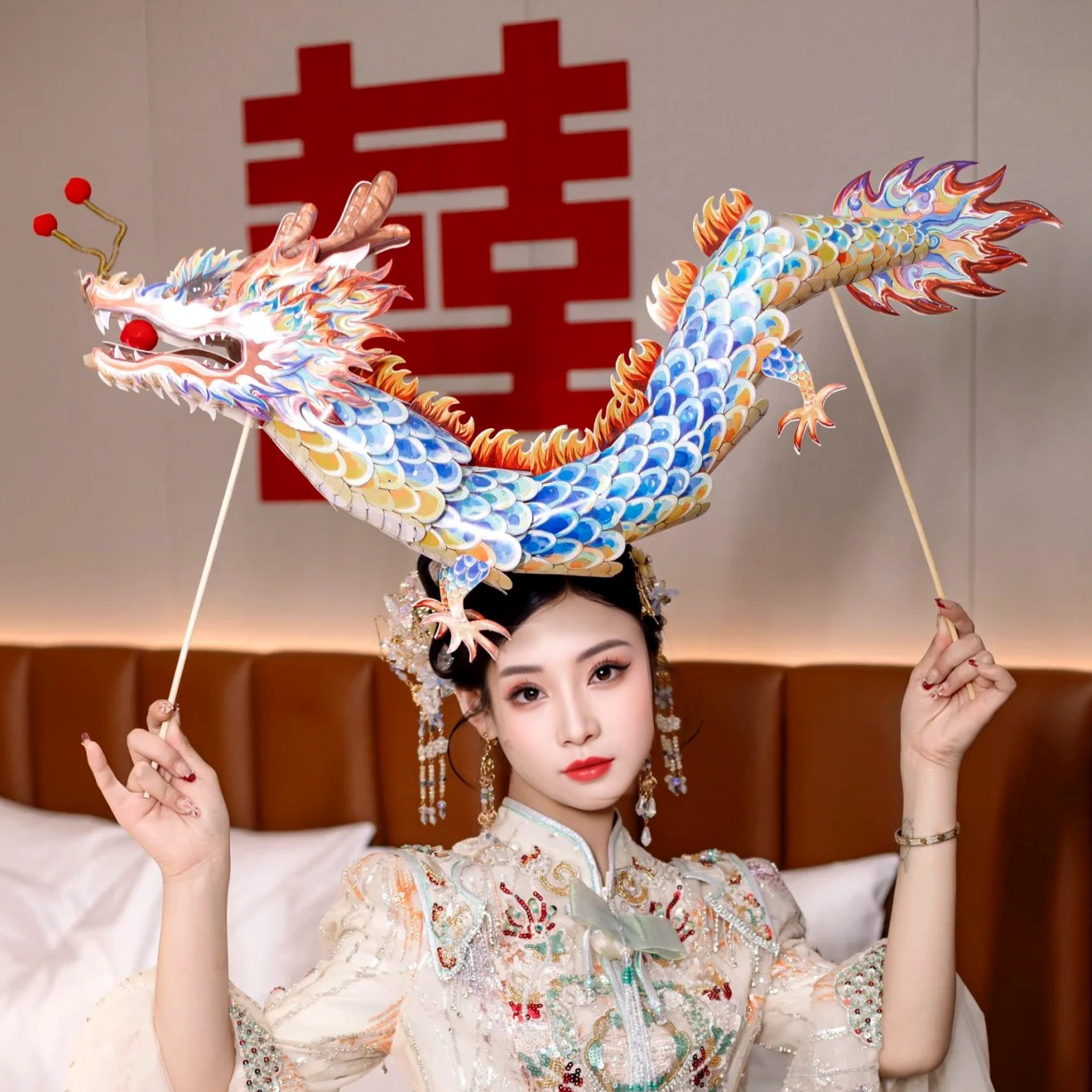 龙花灯接亲伴娘团扇双喜接亲视力表认喜字图创意结婚接亲堵门新郎