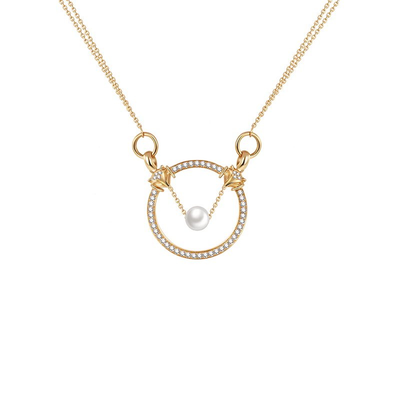 18k金项链吊坠锁骨链钻石k金玫瑰金时尚珍珠项链眼镜链白狐奢华