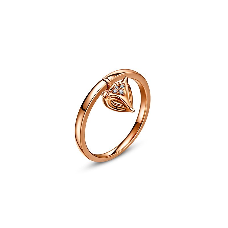 金石盟18k玫瑰金白狐狐狸钻石戒指排钻女七夕礼物送女友门店首饰