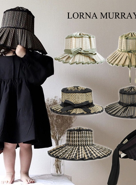 现货Lorna Murray祖国版男女童遮阳帽可折叠百褶亲子草帽防晒帽子