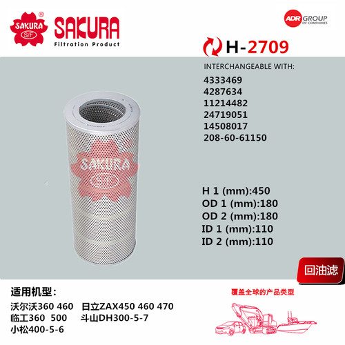 H2709临工360 500沃尔沃360 460日立450 470PC400-6DH300回油滤芯