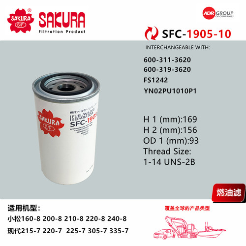SFC1905PC200-8 600-319-3620现代215-7FS1242油水滤芯P551864