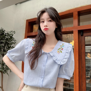 RM8563#夏装新款娃娃领短袖衬衫女设计感小众上衣女