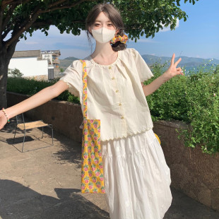 甜美减龄百搭韩范短袖 宽松显瘦泡泡袖 衬衫 夏季 上衣 女2025新款 法式