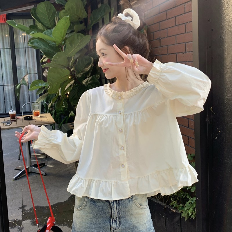 法式复古蕾丝花边长袖衬衫