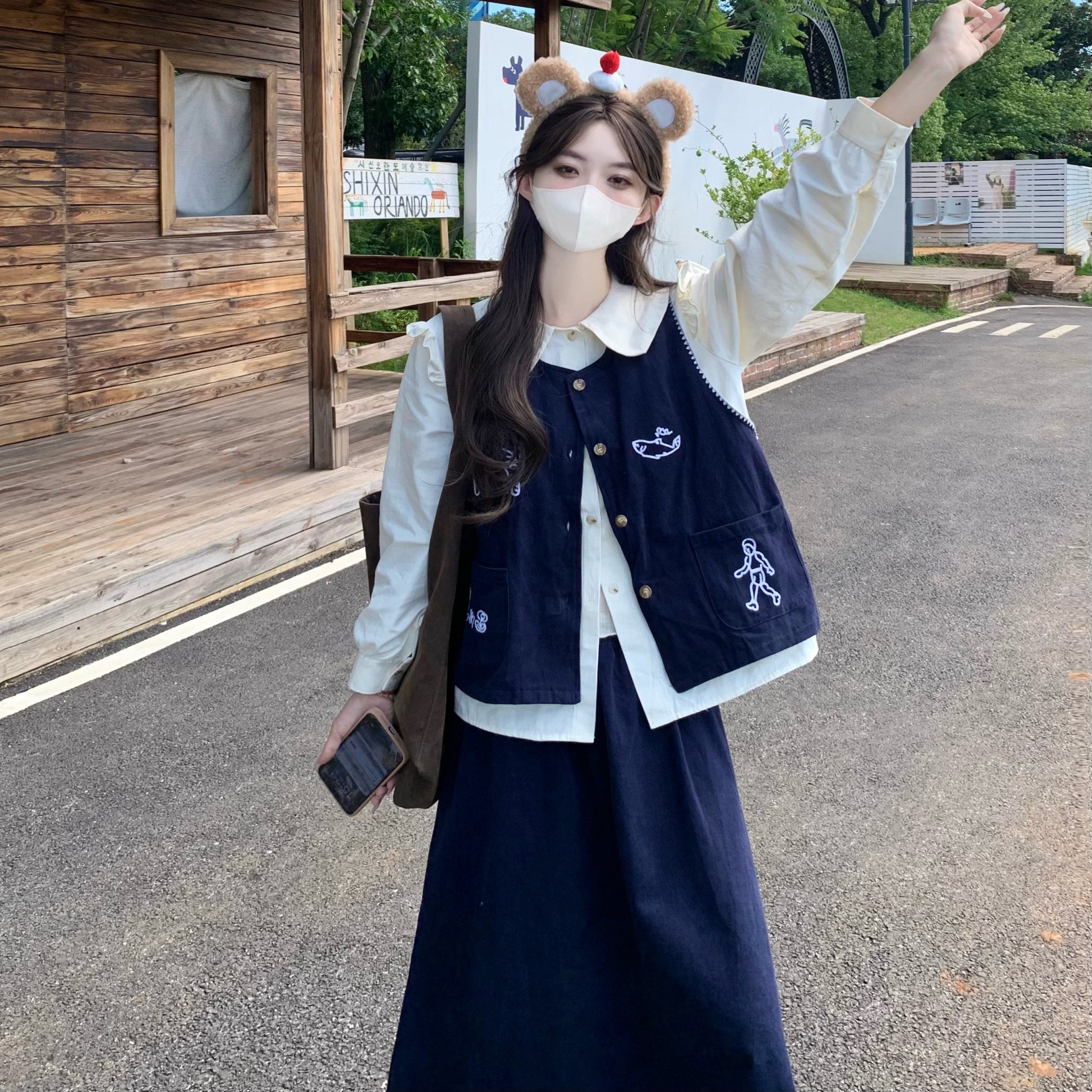 马甲衬衫半身裙套装女春秋2025新款气质减龄ootd穿搭高级感三件套