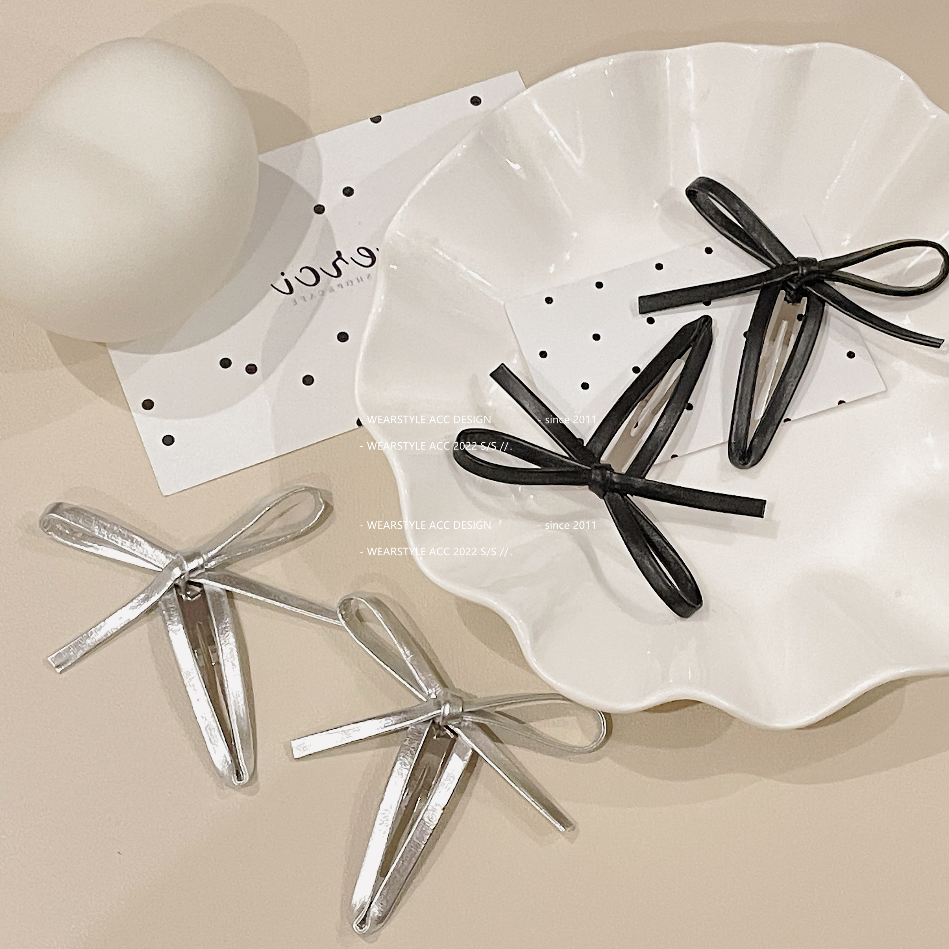 银色丝带蝴蝶结发夹头饰