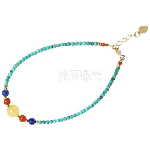 天然原矿高瓷绿松小手链搭配蜜蜡青金南红小米珠纤细款手链脚链