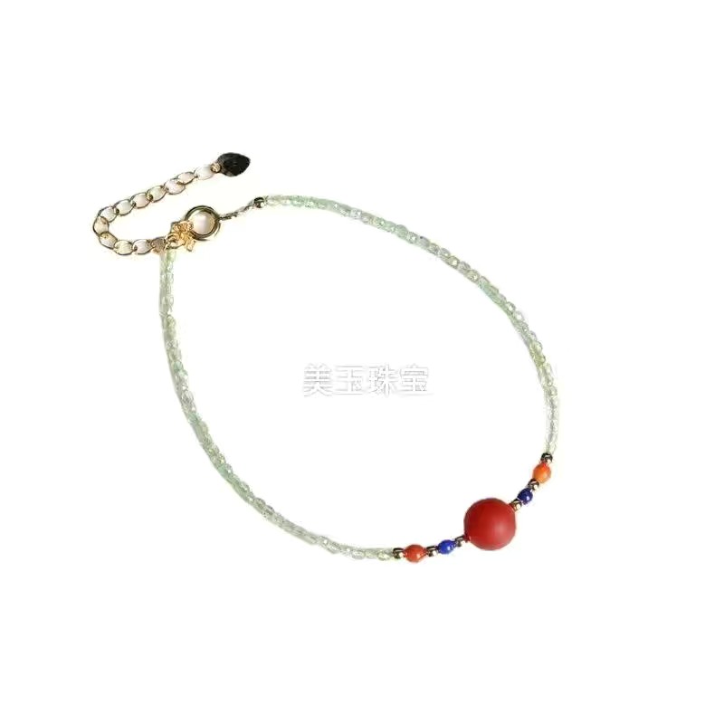 橄榄石切面小米珠纤细小手链小脚链红玛瑙南红手链路路通汉服配饰