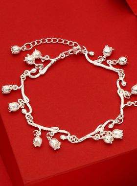 足银990银手链铃花丝多兰花环纯银手链送女友礼小众气质百搭高级