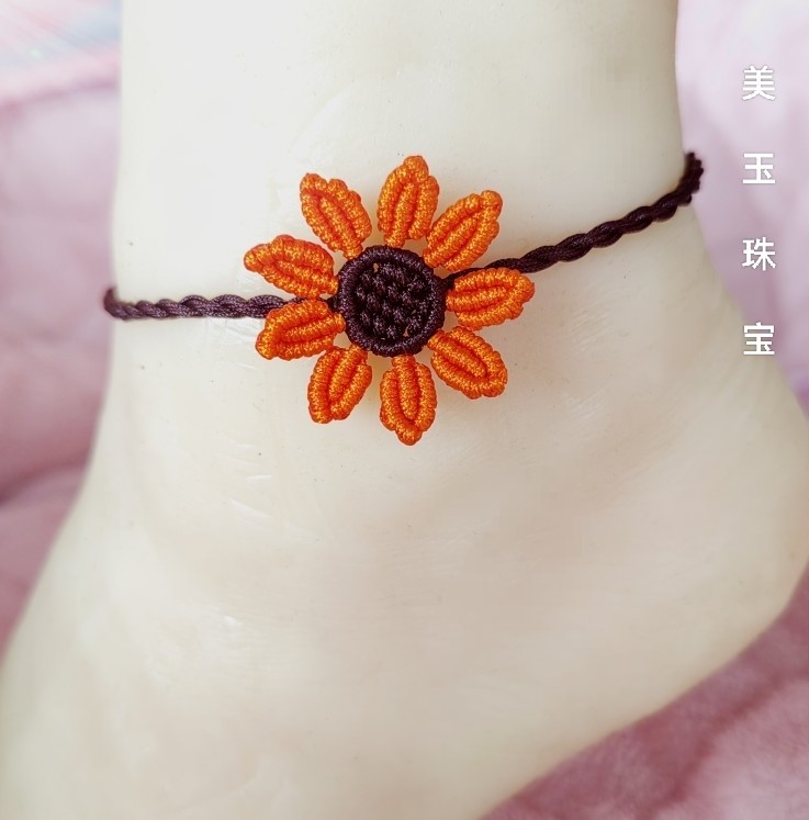 太阳花向日葵项链颈绳玛瑙手链手绳脚绳脚链红绳手工足链女友礼物