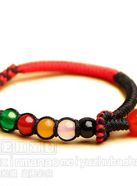 天然红玛瑙红绳手链手绳脚链金刚结密宗结手工编制民族风情侣