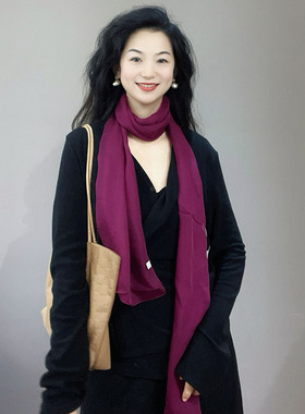 独特迷人！玫瑰紫色长条真丝丝巾女系脖2026新款高级感100%桑蚕丝