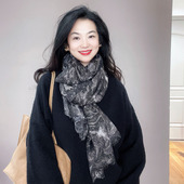 外贸围巾女冬季 黑色闪闪烫金高级感春秋棉麻围脖披肩两用 2025新款