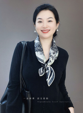 法式茹伊手绘画 真丝羊毛围巾女65方巾系脖文艺高级丝毛秋冬丝巾