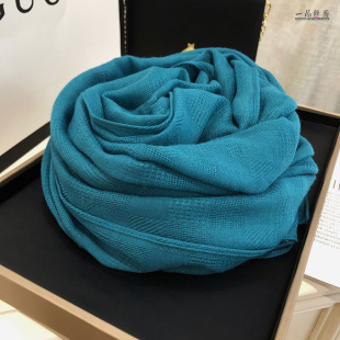 2026新款 保暖春秋长款 日系文艺湖蓝色薄款 百搭围脖 棉麻围巾女冬季