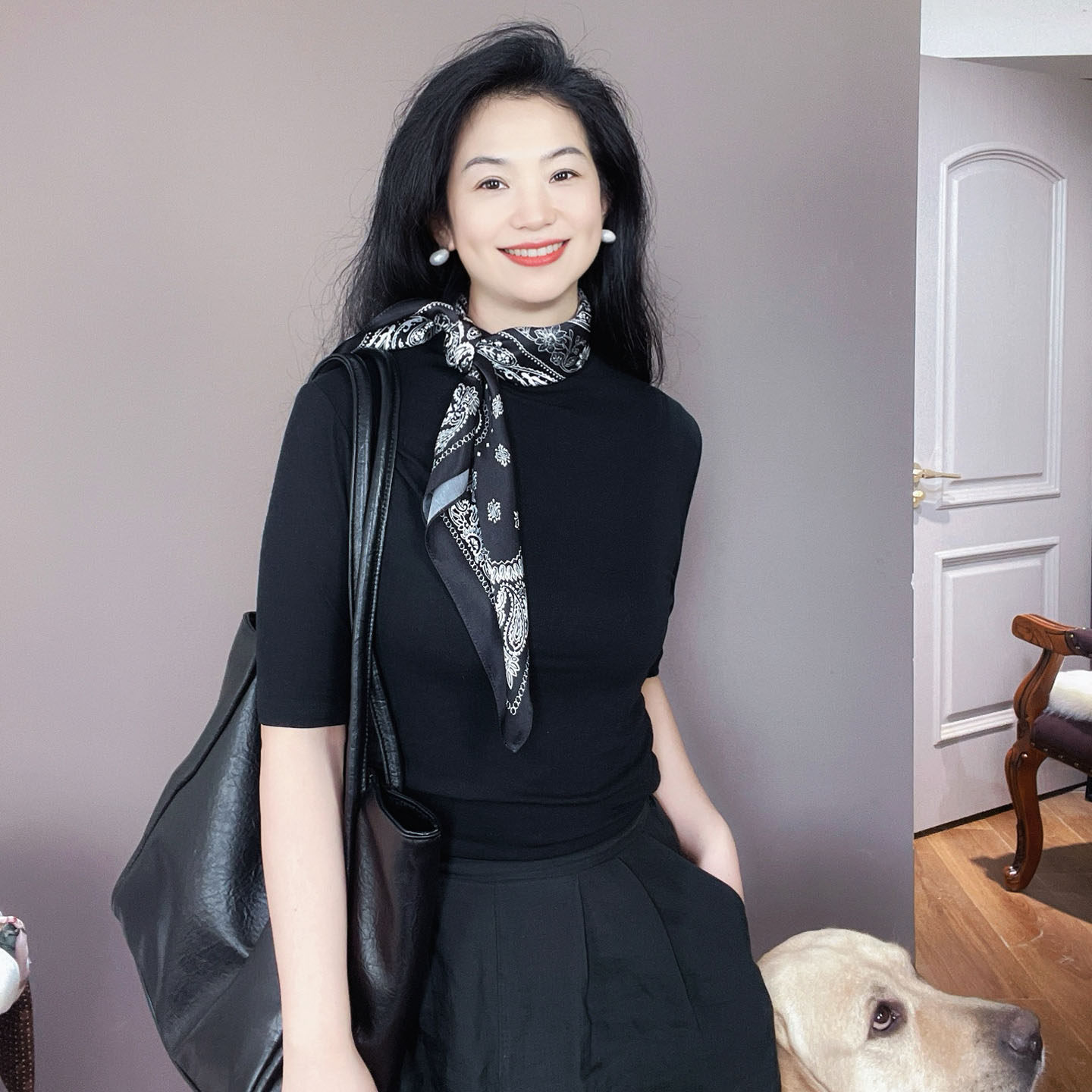 高品质！黑色腰果真丝丝巾女士高级感100%桑蚕丝65中方巾春秋领巾