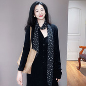 黑色波点丝巾女菱形长条高级氛围感港风装 英伦风小丝巾 饰春秋薄款