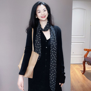 黑色波点丝巾女菱形长条高级氛围感港风装饰春秋薄款英伦风小丝巾