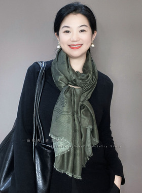 知性军绿色腰果棉麻围巾女冬季韩版百搭春秋长款保暖披肩两用围脖