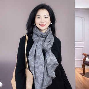 老钱风佩斯利腰果！灰色仿羊绒围巾女冬季高级感保暖围脖披肩两用