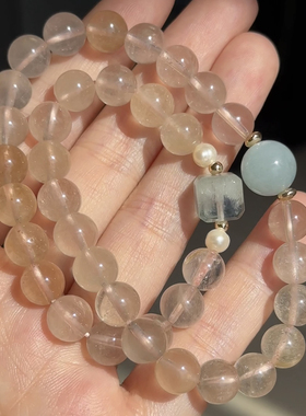 石头的日记 闪闪温柔貌美天然兔毛水晶配绿萤石方糖海蓝宝手串