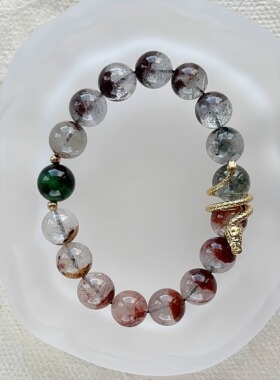 秋日颂歌 天然幽灵水晶虎眼石手串孤品