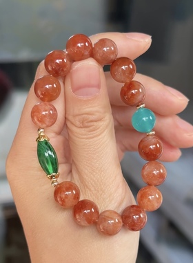 石头的日记  貌美天然红水晶天河石进口施家祖母绿色系水晶手串