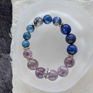 烟光凝而暮山紫 原创设计天然紫黄晶蓝纹石手串孤品