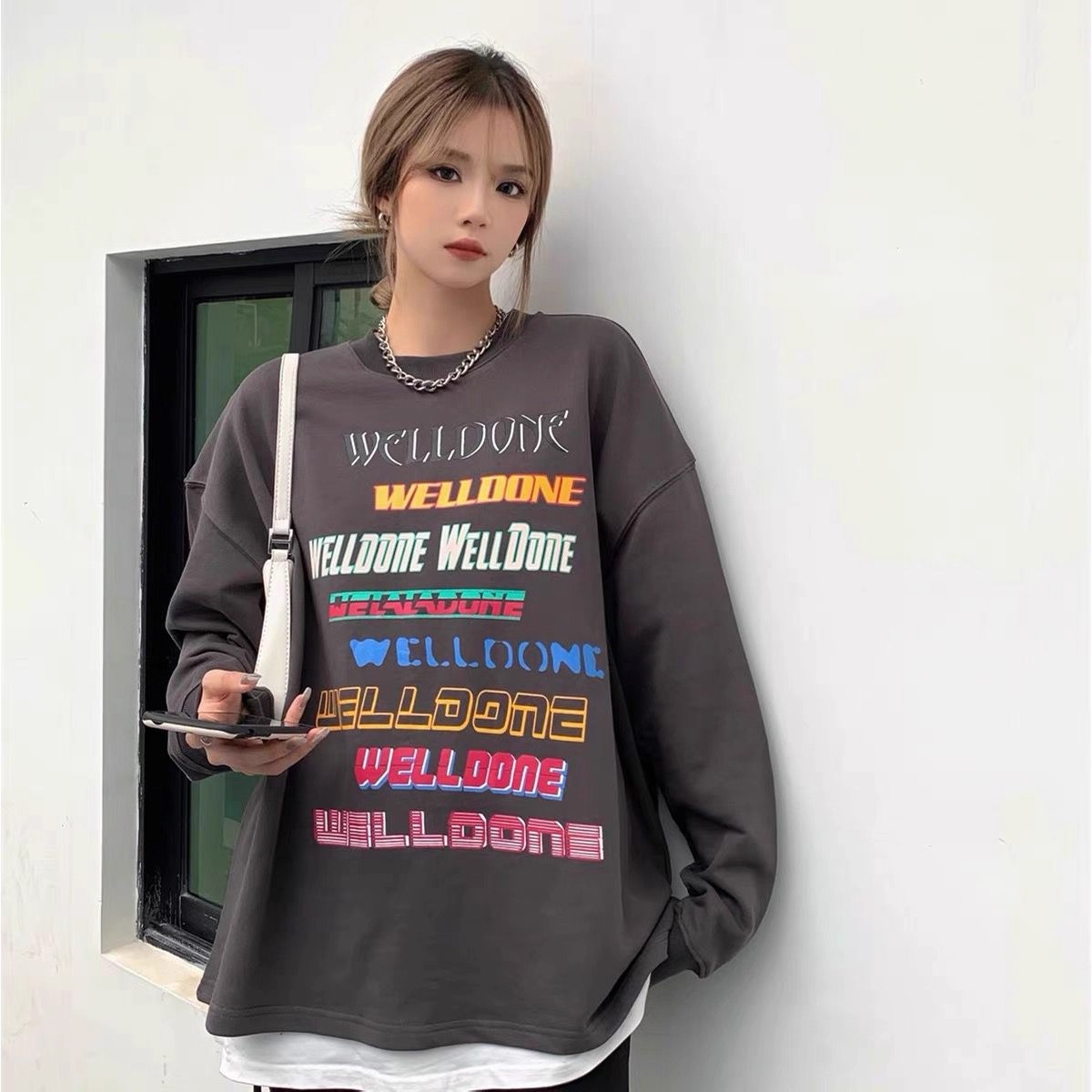 正品代购WE11DONE 新品彩虹弹幕字母印花套头男女同款·长袖卫衣