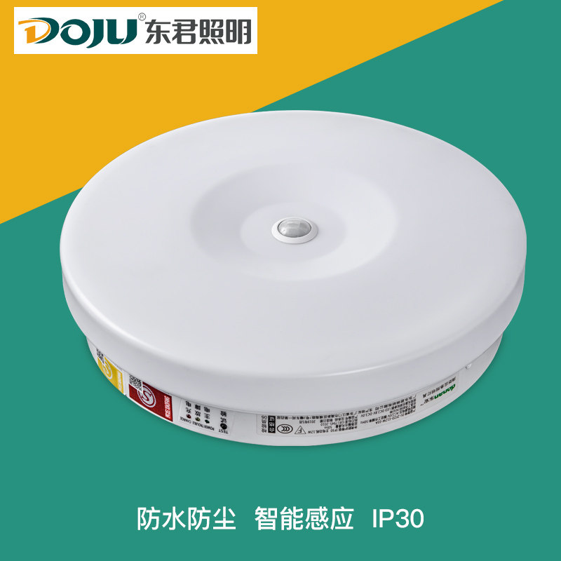 东君03A消防应急吸顶灯LED12瓦感应灯 直径270mm声光控楼道照明灯