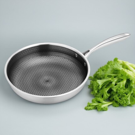 厨房不锈钢蜂窝煎锅家用平底锅炉灶通用煎蛋烙饼炒菜锅实用锅具