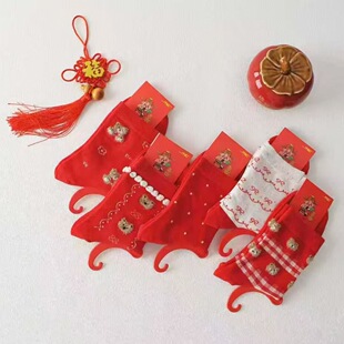 马年女士红袜子本命年喜庆可爱中筒袜生肖2026卡通毛绒新年礼物袜