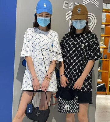 短袖潮常棉菱格字母LOGO男女满印