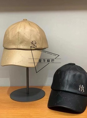 韩国潮牌MLB专柜正品秋冬款钻石菱格印花PU皮棒球帽潮3ACPM1226