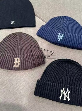 韩国MLB专柜正品25秋冬款磨白破洞做旧保暖针织毛线帽潮3ABNB0656