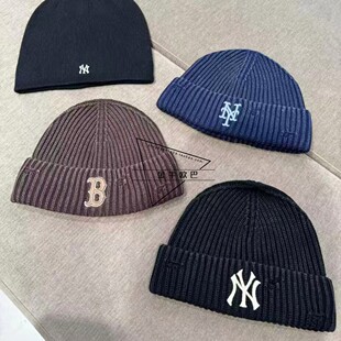 韩国MLB专柜正品25秋冬款磨白破洞做旧保暖针织毛线帽潮3ABNB0656