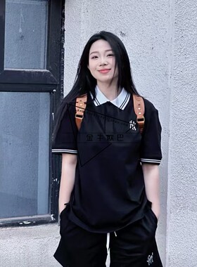 韩国MLB专柜正品春夏款复古撞色POLO领百搭短袖T恤潮3APQB0243