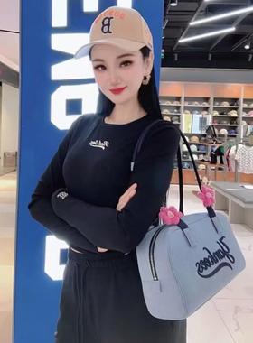 韩国潮牌MLB正品24秋冬新款弹力款修身短款纯色字母上衣3FTSV1044