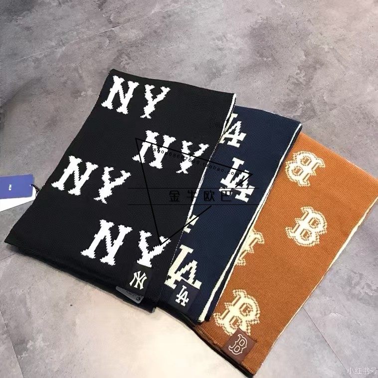 韩国潮牌MLB专柜正品秋冬款老花满标针织保暖围巾百搭3AMFM0336