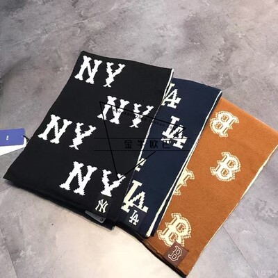 韩国潮牌MLB专柜正品秋冬款老花满标针织保暖围巾百搭3AMFM0336