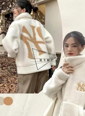 韩国MLB专柜正品秋冬款背后立体大标羊羔绒拉链保暖外套3AFDB0326