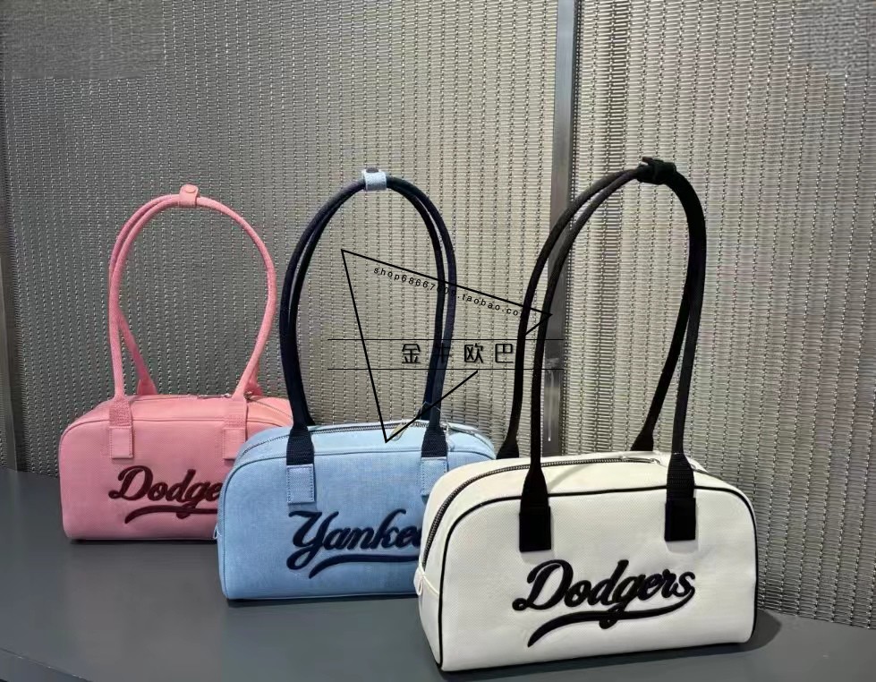 韩国潮牌MLB正品24新款仿牛仔保龄球包大容量手提单肩包3ABQL054N