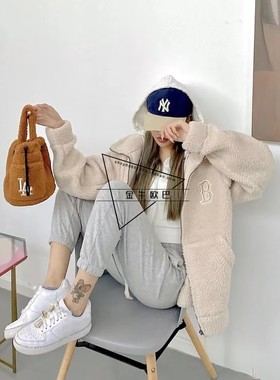 韩国MLB专柜正品秋冬款仿羊羔毛拉链夹克防风保暖外套潮3AFDB0726