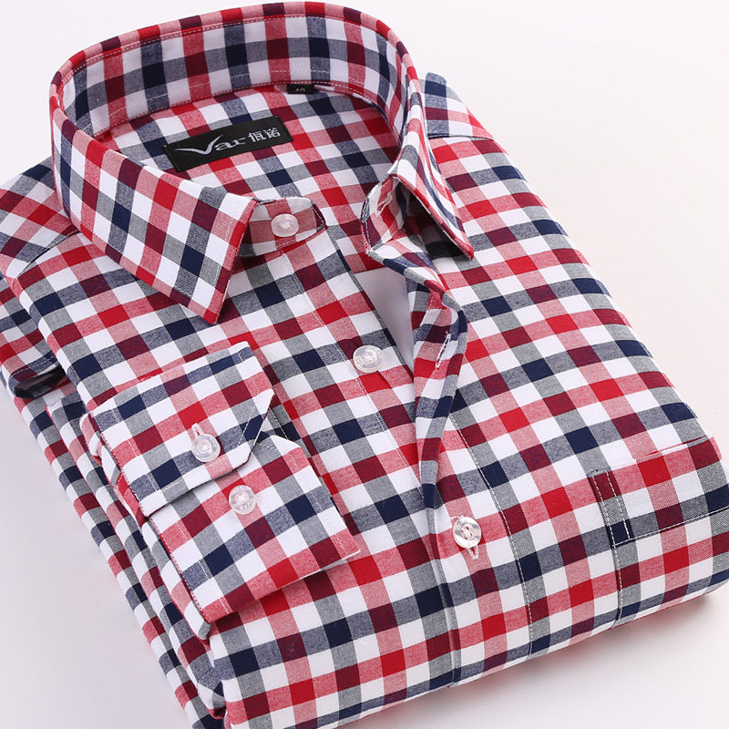 var高端冬季加绒加厚衬衣男士长袖中年桑蚕丝保暖格子夹棉衬衫