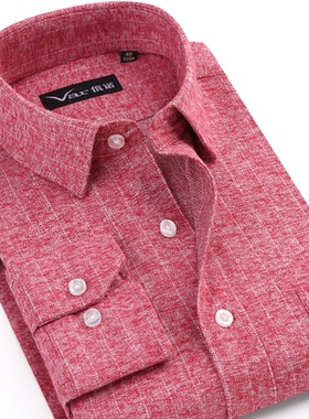 全棉var加厚秋冬磨毛中年法兰绒衬衫爸爸婚宴红色男士休闲长袖