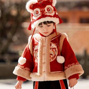 汉服男童冬装宝宝中国风红色套装男孩古装儿童过年喜庆拜年服唐装