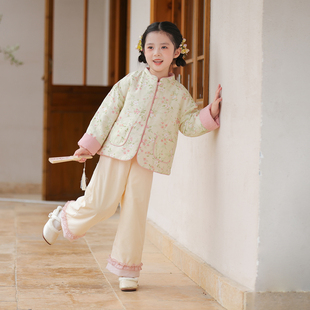 汉服女童2025秋冬新款唐装女孩新中式国风裤子套装夹棉双面穿外套