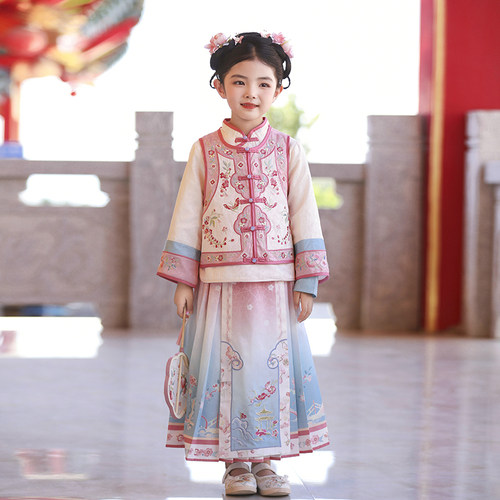 茗楠汉服女童2026春装儿童中国风格格服三件套古装宝宝民族风唐装